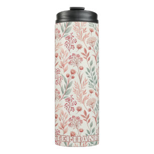 Pink Cherry Blossom, Blumenmuster und Blätter Must Thermosbecher