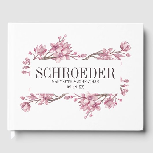 Pink Cherry Blossom Blumenrahmen Hochzeit Gästebuch (Vorderseite)
