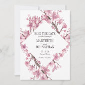 Pink Cherry Blossom Blumenrahmen Save the Date (Vorderseite)