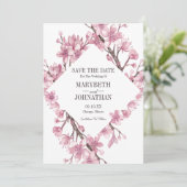 Pink Cherry Blossom Blumenrahmen Save the Date (Stehend Vorderseite)