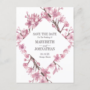 Pink Cherry Blossom Blumenrahmen Save the Date Einladungspostkarte