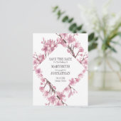 Pink Cherry Blossom Blumenrahmen Save the Date Einladungspostkarte (Stehend Vorderseite)