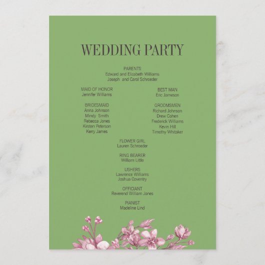 Pink Cherry Blossom Blumenreath Wedding Programm (Rückseite)