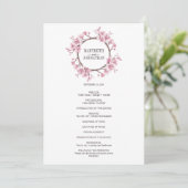 Pink Cherry Blossom Blumenreath Wedding Programm (Stehend Vorderseite)