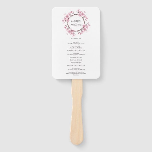 Pink Cherry Blossom Blumenreath Wedding Programm Fächer (Vorderseite)
