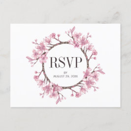 Pink Cherry Blossom Blumenwreath Wedding RSVP Einladungspostkarte
