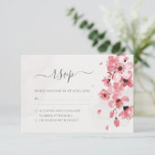 Pink Cherry Blossom Blumenzehen RSVP Karte (Stehend Vorderseite)