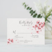 Pink Cherry Blossom Blumenzehen RSVP Karte (Stehend Vorderseite)