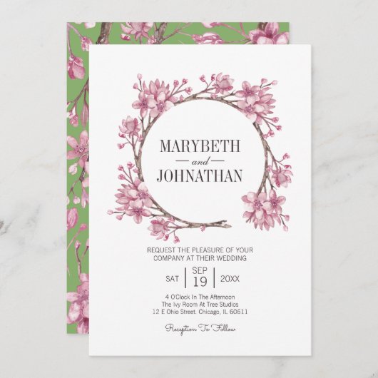 Pink Cherry Blossom Blumenzeremonie Einladung (Vorne/Hinten)