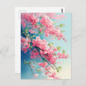 Pink Cherry Blossom Branches in Blue Sky Postkarte (Vorne/Hinten)
