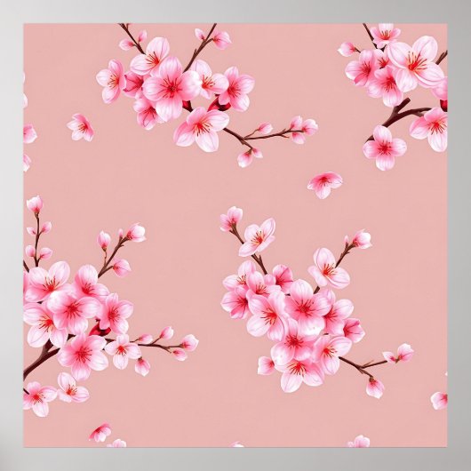 Pink Cherry Blossom Branches Pattern Poster (Vorne)