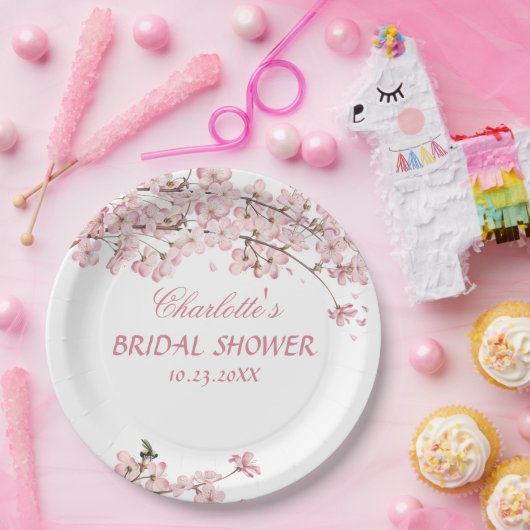 Pink Cherry Blossom Brautparty Papierplatte Pappteller (Party)