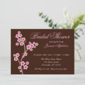 Pink Cherry Blossom Brown Brautparty Einladung (Stehend Vorderseite)