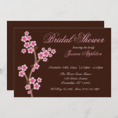 Pink Cherry Blossom Brown Brautparty Einladung (Vorne/Hinten)