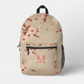 Pink Cherry Blossom Custom Monogram Name Bedruckter Rucksack (Vorderseite)