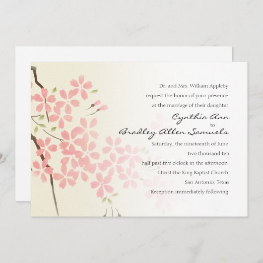 Pink Cherry Blossom Einladung (Vorne/Hinten)