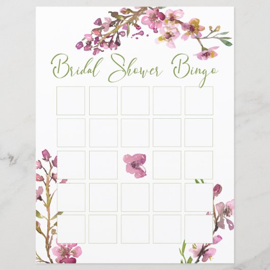 Pink Cherry Blossom Elegante Flora Bridal Bingo (Vorderseite)