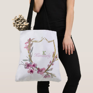 Pink Cherry Blossom Floral Anfangsname Monogramm Tasche