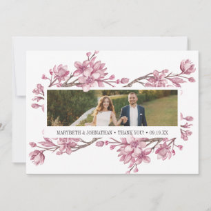 Pink Cherry Blossom floral Danke Foto-Karte