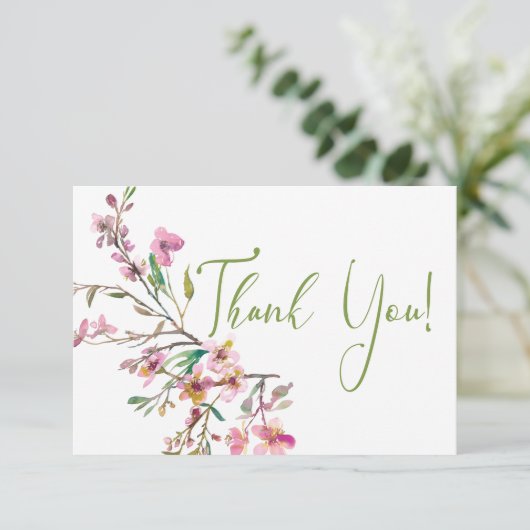 Pink Cherry Blossom floral Elegant Danke Karte (Stehend Vorderseite)
