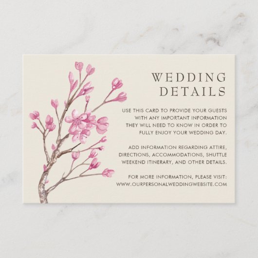 Pink Cherry Blossom Floral Elegante Hochzeit Begleitkarte (Vorderseite)