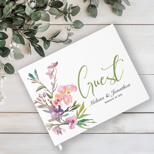 Pink Cherry Blossom Floral Elegante Hochzeit Gästebuch