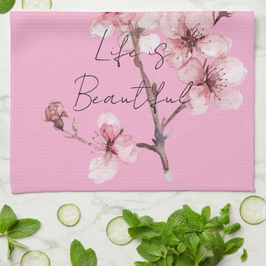 Pink Cherry Blossom Floral Geschirrtuch (Gefaltet)