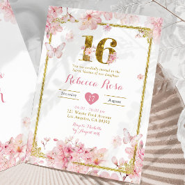 Pink Cherry Blossom Floral Girl Royal Sweet 16 Einladung