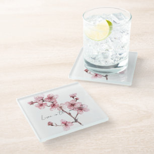 Pink Cherry Blossom Floral Glasuntersetzer