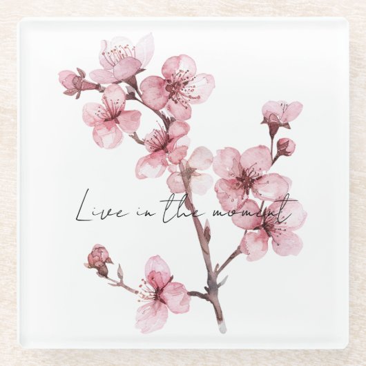Pink Cherry Blossom Floral Glasuntersetzer (Vorderseite)