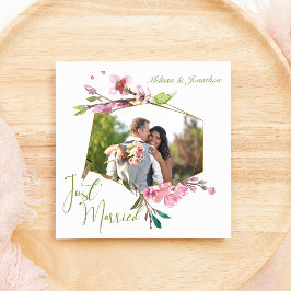 Pink Cherry Blossom Floral Just Married Feiertagskarte