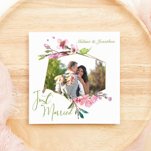 Pink Cherry Blossom Floral Just Married Feiertagskarte