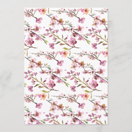 Pink Cherry Blossom Floral Romantisches Hochzeitsm Menükarte (Rückseite)