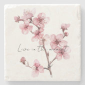 Pink Cherry Blossom Floral Steinuntersetzer (Vorderseite)