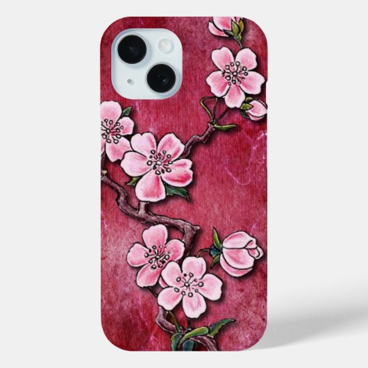 Pink Cherry Blossom Floral Tätowierung Art Design Case-Mate iPhone Hülle (Rückseite)