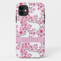 Pink Cherry Blossom Floral Watercolor Monogramm