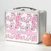 Pink Cherry Blossom Floral Watercolor Monogramm Metall Brotdose (Beispiel)