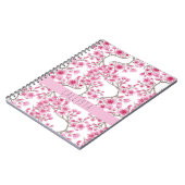 Pink Cherry Blossom Floral Watercolor Monogramm Notizblock (Linke Seite)