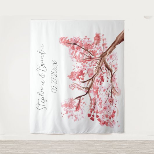 Pink Cherry Blossom Floral Wedding Foto Stand Wandteppich (Vorderseite)