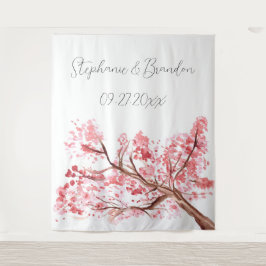 Pink Cherry Blossom Floral Wedding Foto Stand Wandteppich