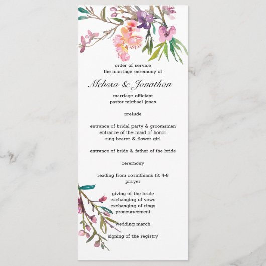 Pink Cherry Blossom Floral Wedding Programm (Vorderseite)