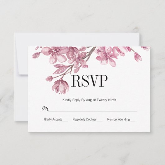 Pink Cherry Blossom Floral Wedding RSVP (Vorderseite)