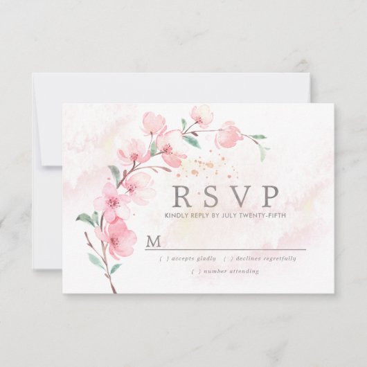 Pink Cherry Blossom Floral Wedding RSVP (Vorderseite)