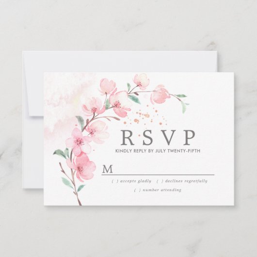 Pink Cherry Blossom Floral Wedding RSVP (Vorderseite)