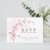 Pink Cherry Blossom Floral Wedding RSVP (Stehend Vorderseite)