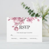 Pink Cherry Blossom Floral Wedding RSVP Karte (Stehend Vorderseite)