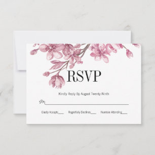 Pink Cherry Blossom Floral Wedding RSVP Karte