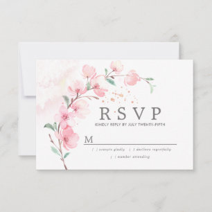 Pink Cherry Blossom Floral Wedding RSVP Karte