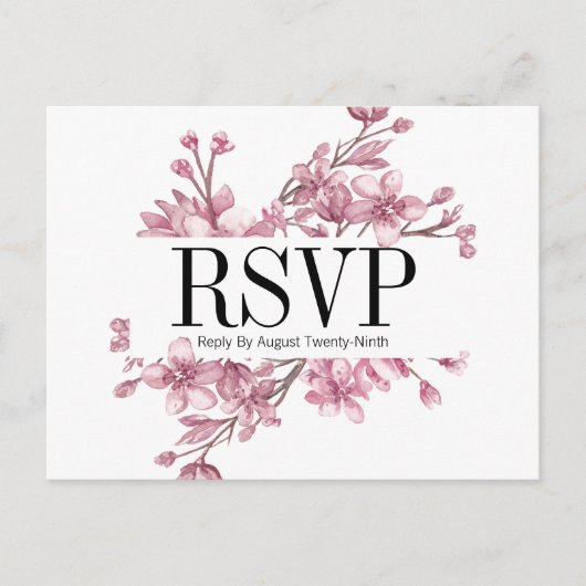 Pink Cherry Blossom Floral Wedding RSVP Postcard Einladungspostkarte (Vorderseite)