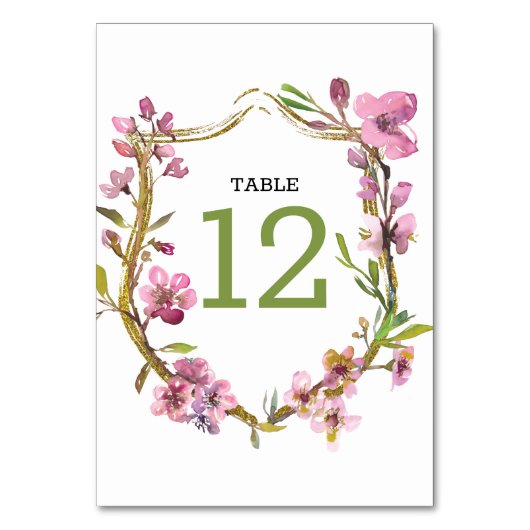 Pink Cherry Blossom Floral Wedding Tischnummer (Vorderseite)